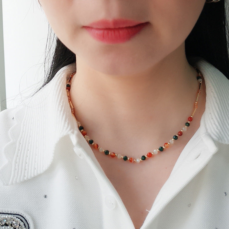 Wholesale Vintage Color Natural Stone Handmade Beaded Necklace