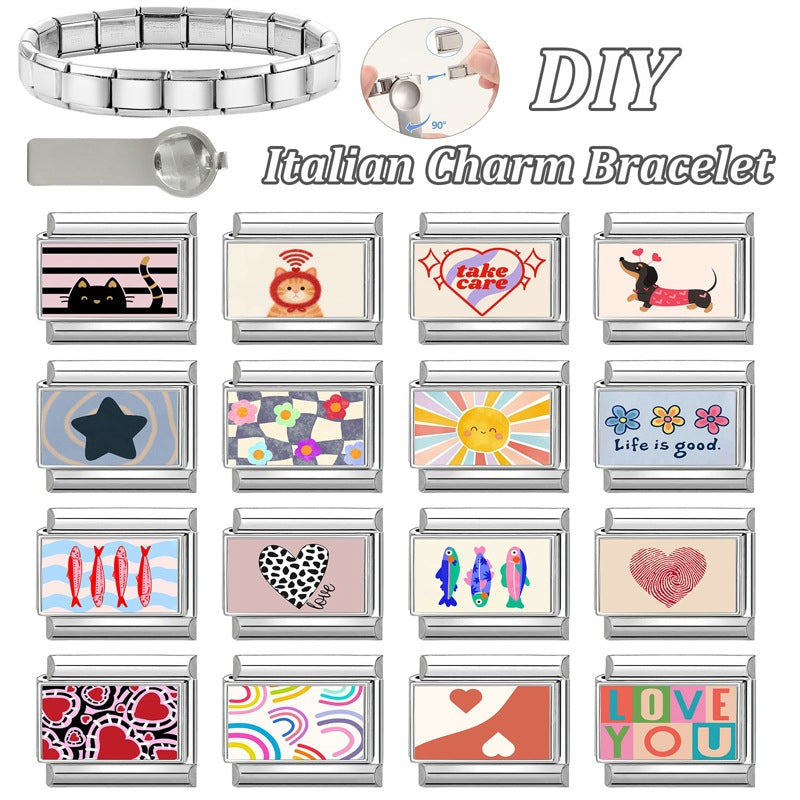 Wholesale Hearts and Love Italian Charms DIY flower fish Single Section Creative Stainless Steel Composable Bracelet