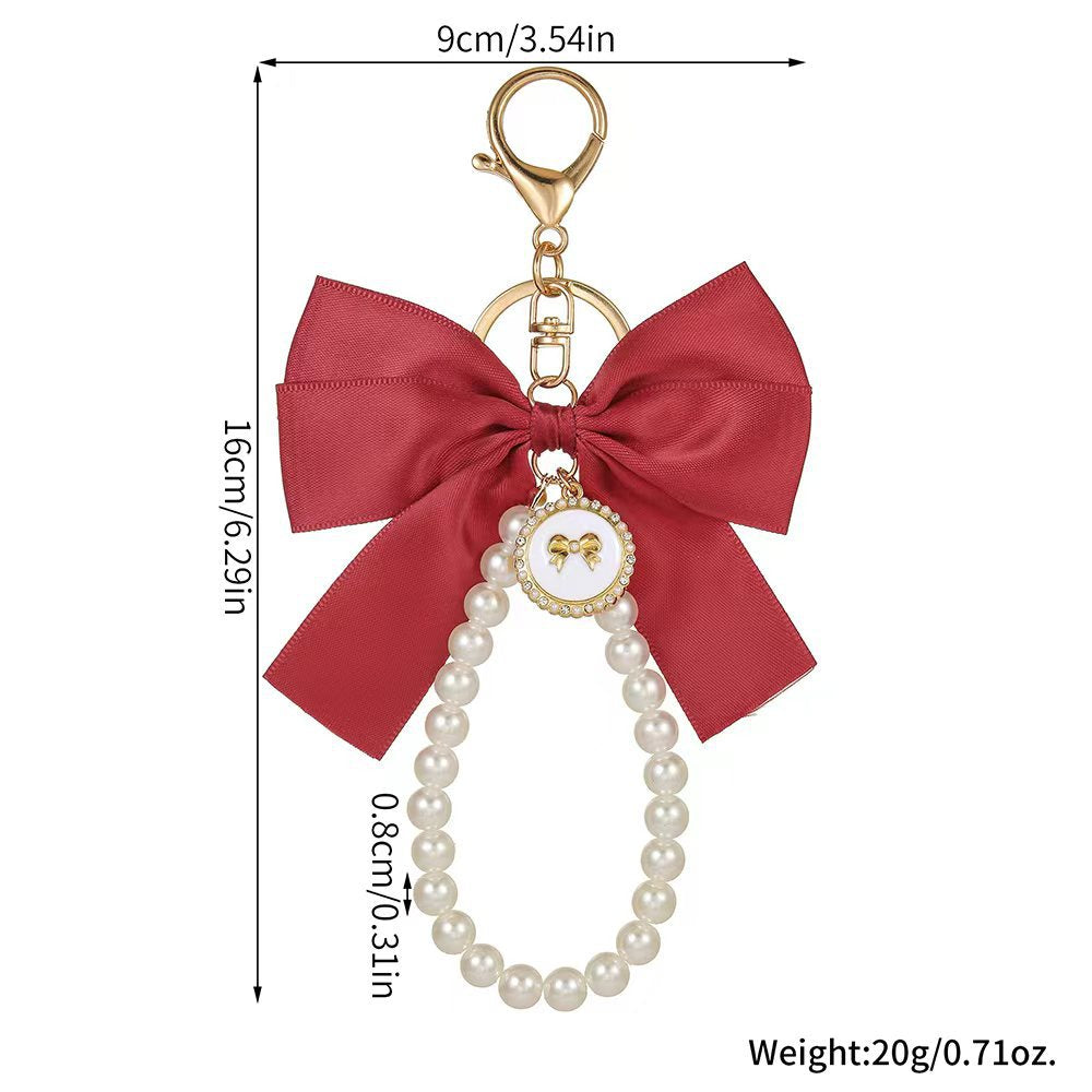 Wholesale Vintage Imitation Pearl Bow Keychain Pendant Alloy Car Key Accessory