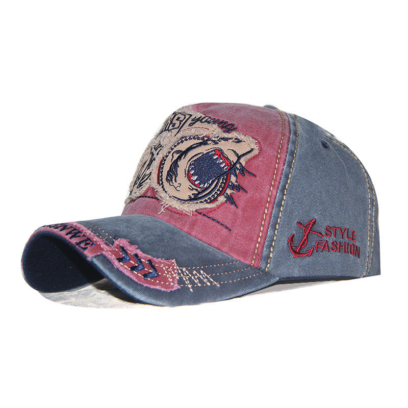Wholesale Chic Red Distressed Cotton Baseball Cap With Embroidered Letter Adjustable Dome Hat For Everyday Use