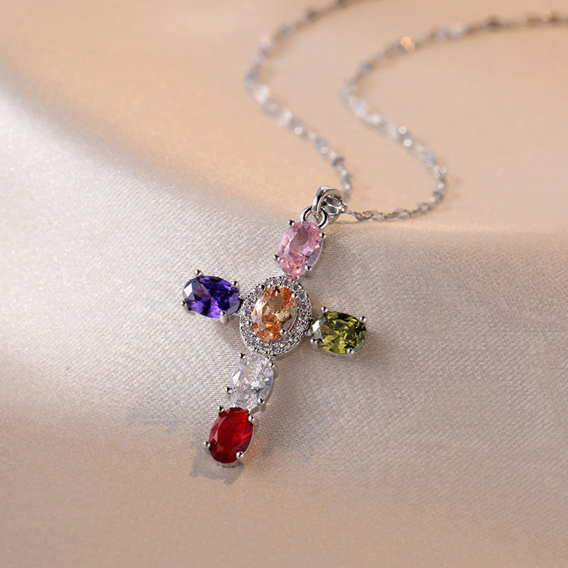 Wholesale Gold Plated Zircon Cross Pendant Necklace Korean Style Layering Collarbone Chain Trendy Jewelry Accessory For Women Gift