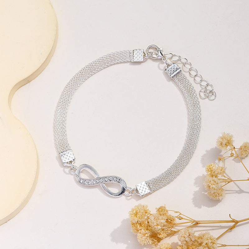 Wholesale Women' s Infinity Symbol Alloy Anklet Bracelet,  Trendy Bright Silver Plated Jewelry for Everyday Gift Boutique Resale