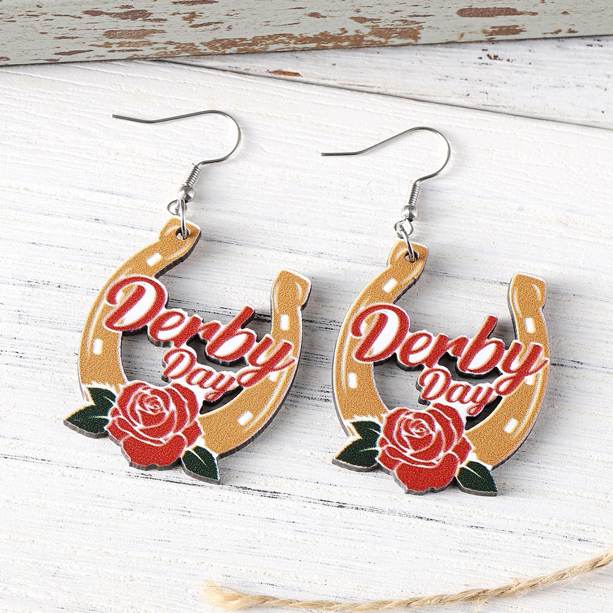 Wholesale Western style rose earrings wooden double-sided earrings