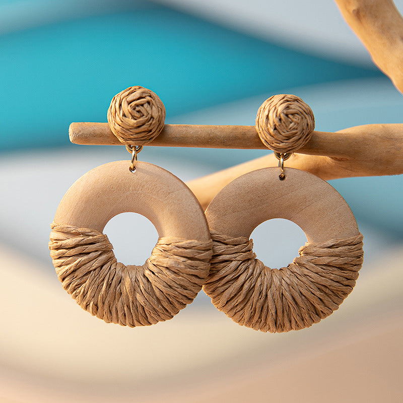 Wholesale Rattan Earrings Raffia Braided Earrings ACC-ES-XLH001