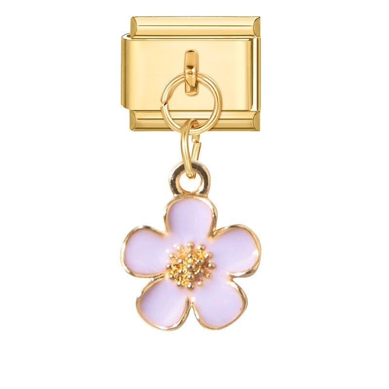 Wholesale  Italian Charm Bracelet 9mm DIY Flower Pendant Creative Stainless Steel Composable Bracelet