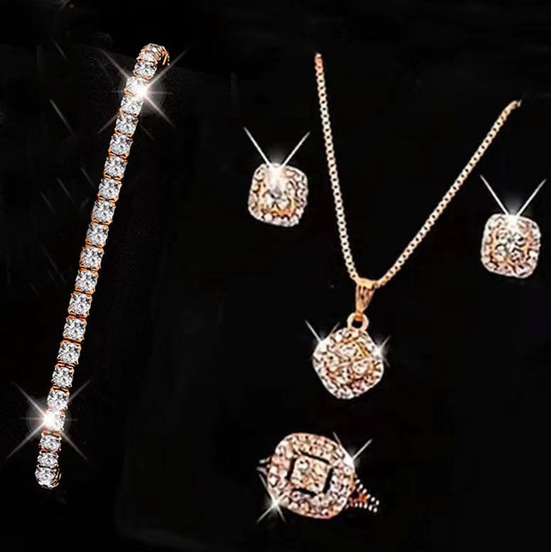 Wholesale Engagement Ring Earrings Rings Earrings Necklace Bracelet Four Piece Set ACC-NE-AnHe007