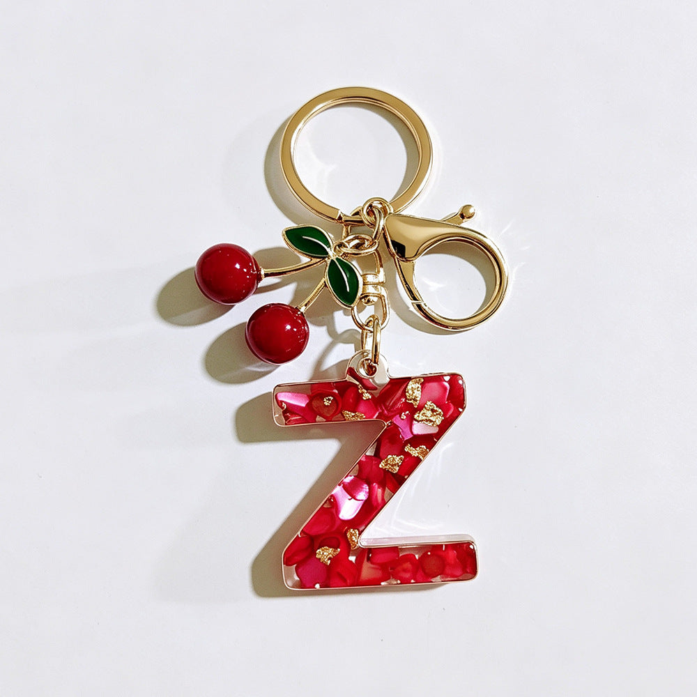 Wholesale Stylish Letter Keychain With Cute Cherry Pendant Plastic Bag Charm And Car Key Accessory Gift
