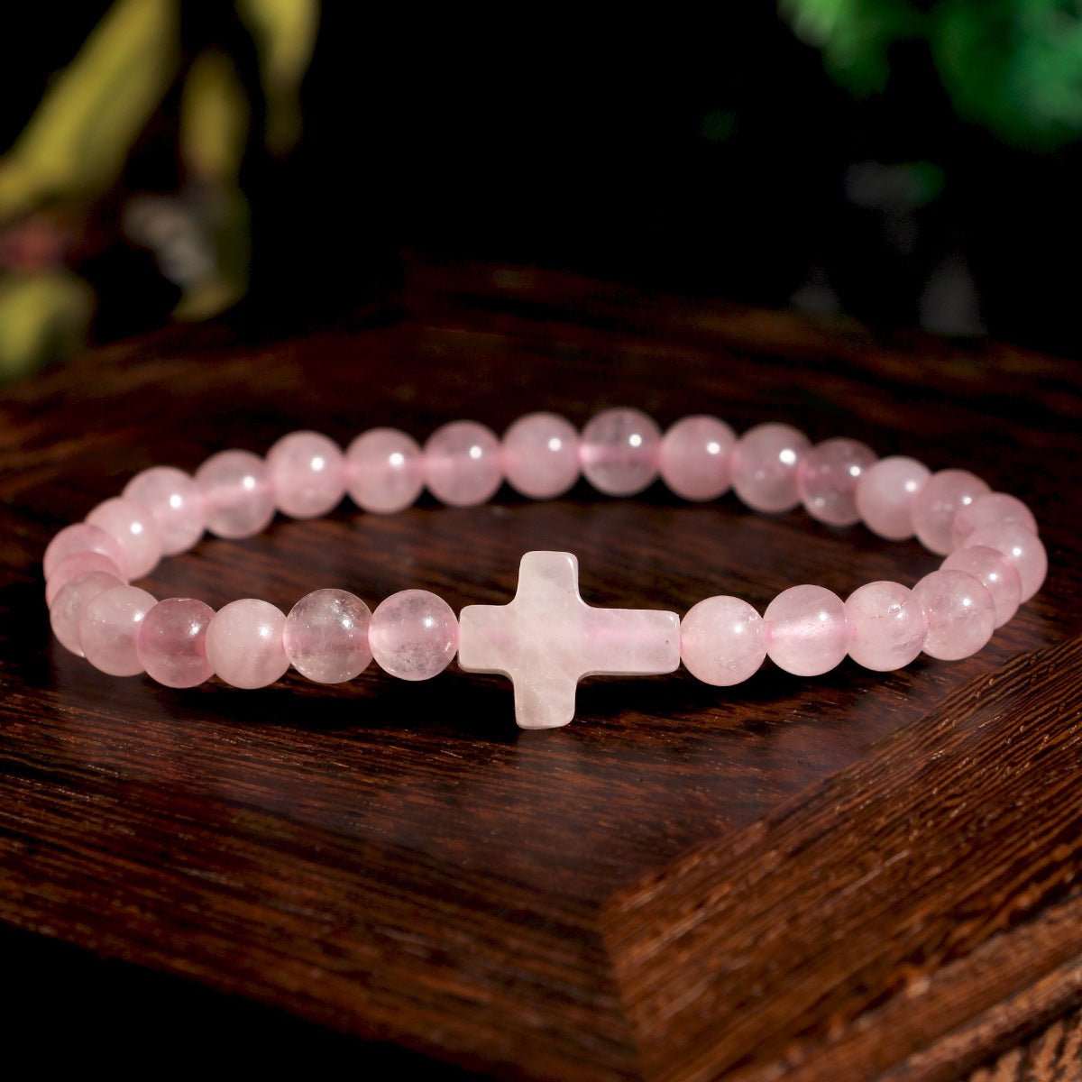 Wholesale Pink Crystal Cross Bracelet Natural Stone Beaded Jewelry Accessory for Everyday Wear