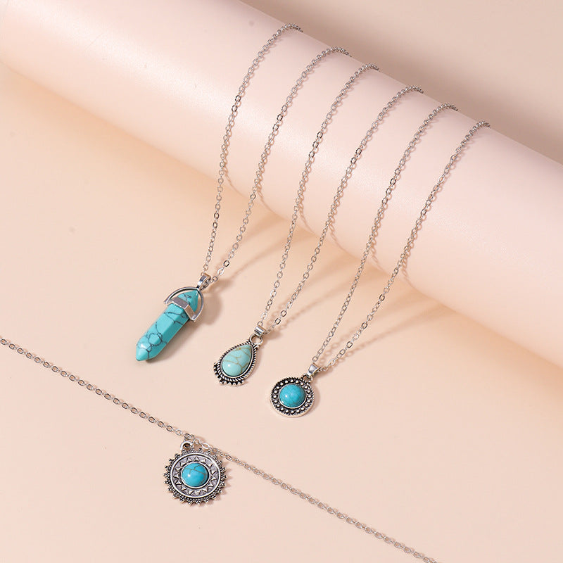 Wholesale Retro Chinese Style Alloy Turquoise Necklace,  Fashion Jewelry Accessory for Boutique Resale