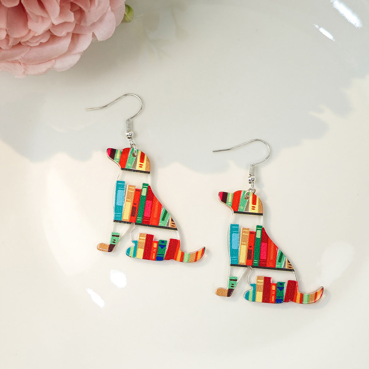 Wholesale Acrylic Teacher's Day Color Puppy Book Creative Earrings