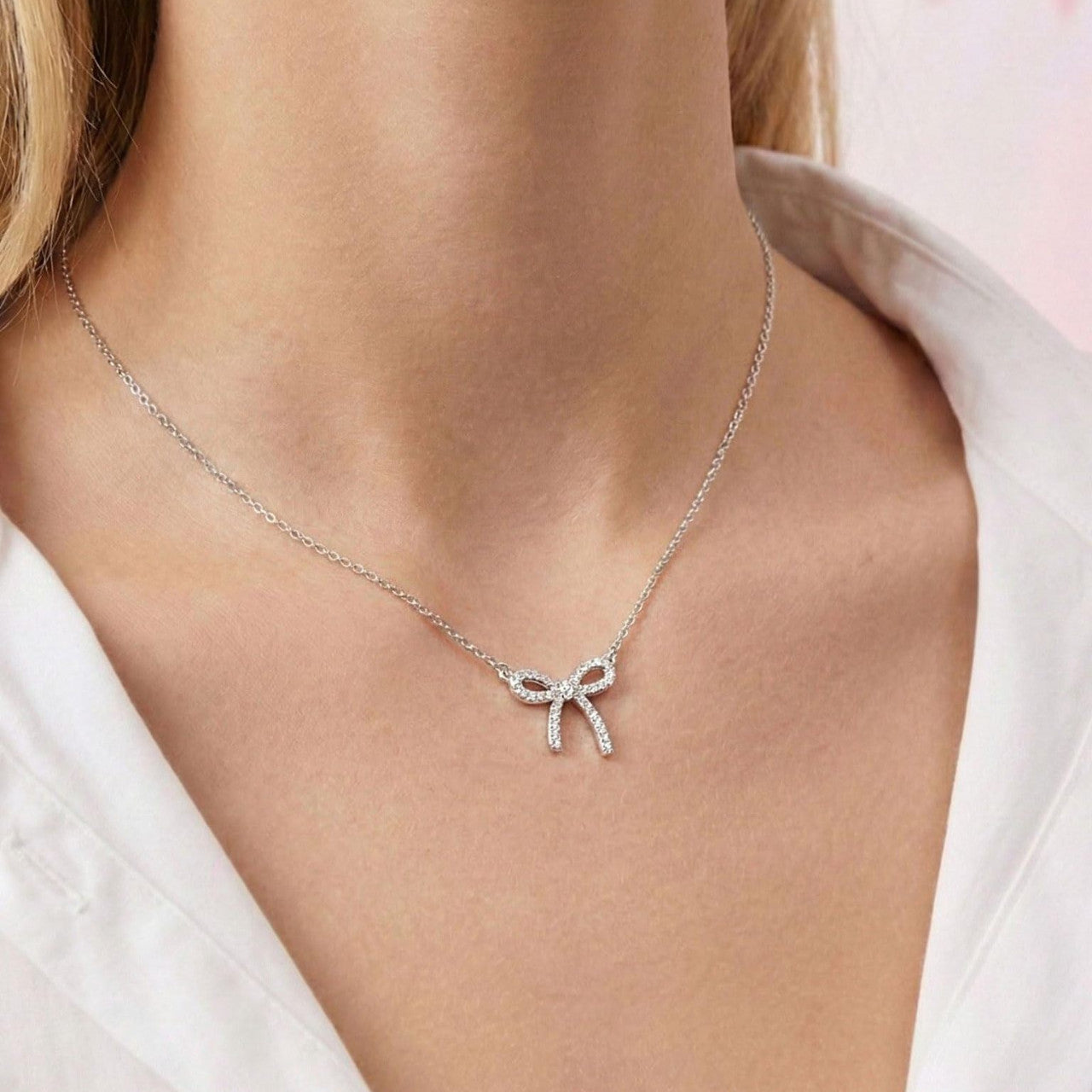 Wholesale Bow necklace with diamond bow pendant,  women' s necklace