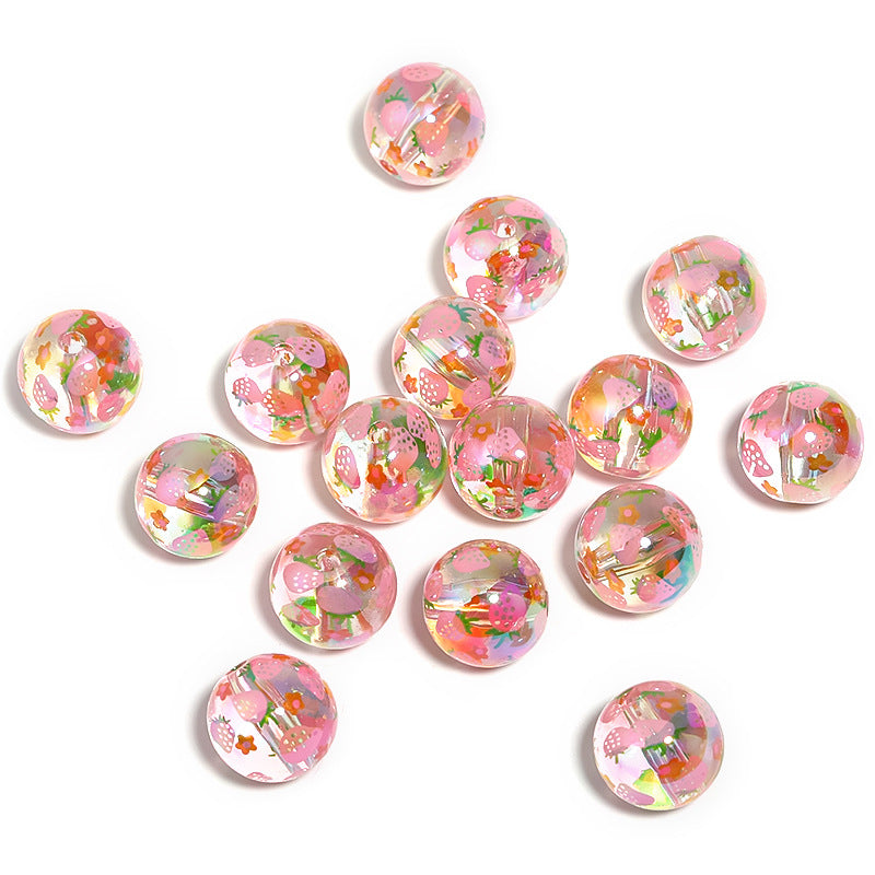 Wholesale 100pcs Acrylic Milk Strawberry Printed Beads Diy Beaded Pen Accessories ACC-BDS-BLG116
