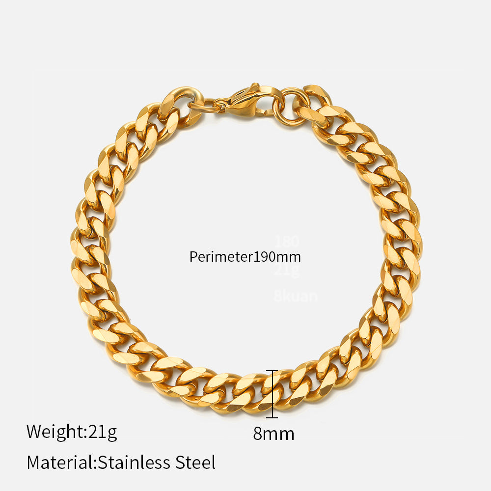 Wholesale  Stainless Steel Bracelets Real Gold Electroplating Smooth  Cuban Chain