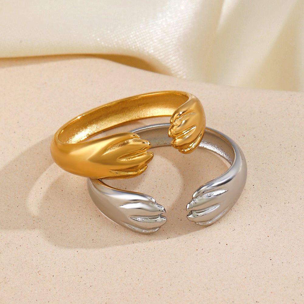 Wholesale Gold-Plated Stainless Steel Hip-Hop Retro Adjustable Ring Boutique Resale
