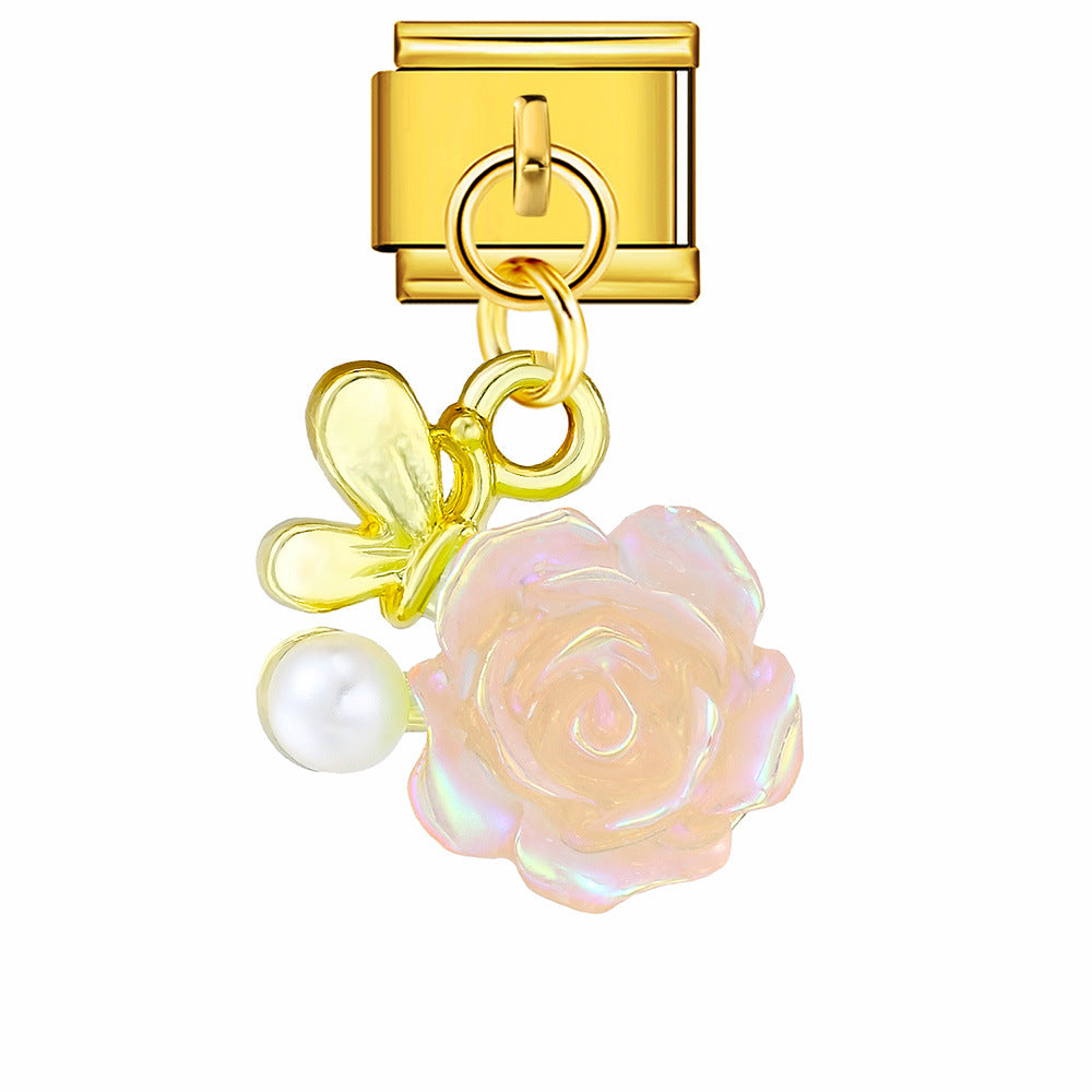 Wholesale Italian Charm Bracelet 9mm DIY Love Flower Pendant  Creative Stainless Steel Composable Bracelet