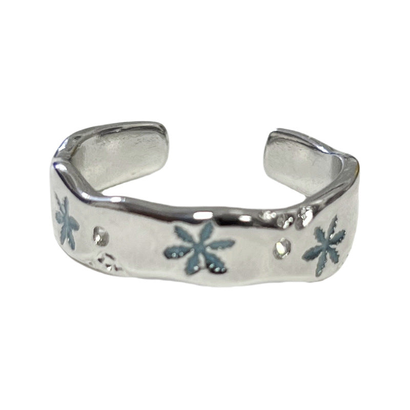 Wholesale  Blue Snowflake Personality Glaze Couple' s Ring
