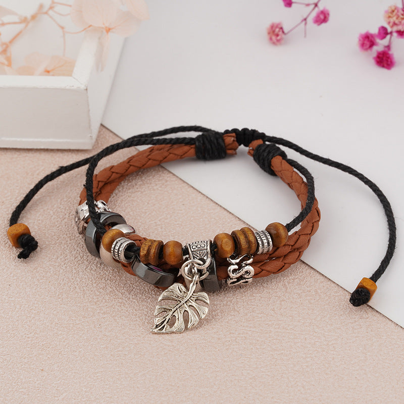 Wholesale Hand-woven multi-layered leaf bracelet