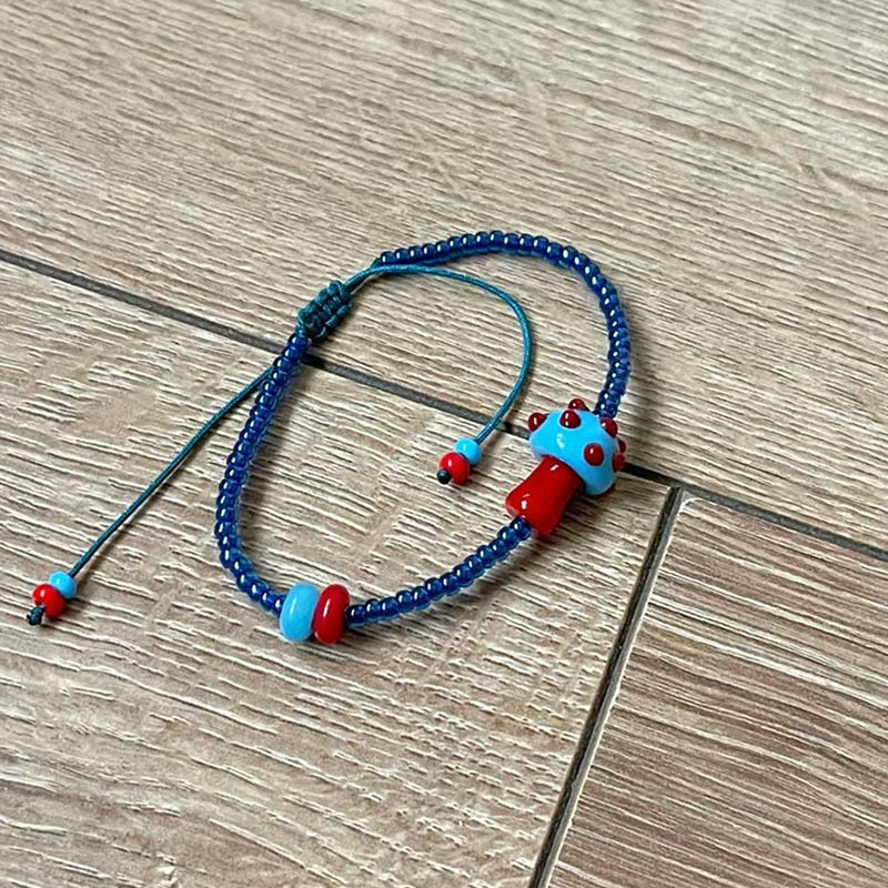 Wholesale blue and red colorful mushroom beaded bracelet