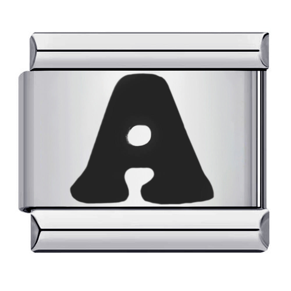 Wholesale Italian Charm Bracelet  Black English Letters DIY Stainless Steel Composable Bracelet