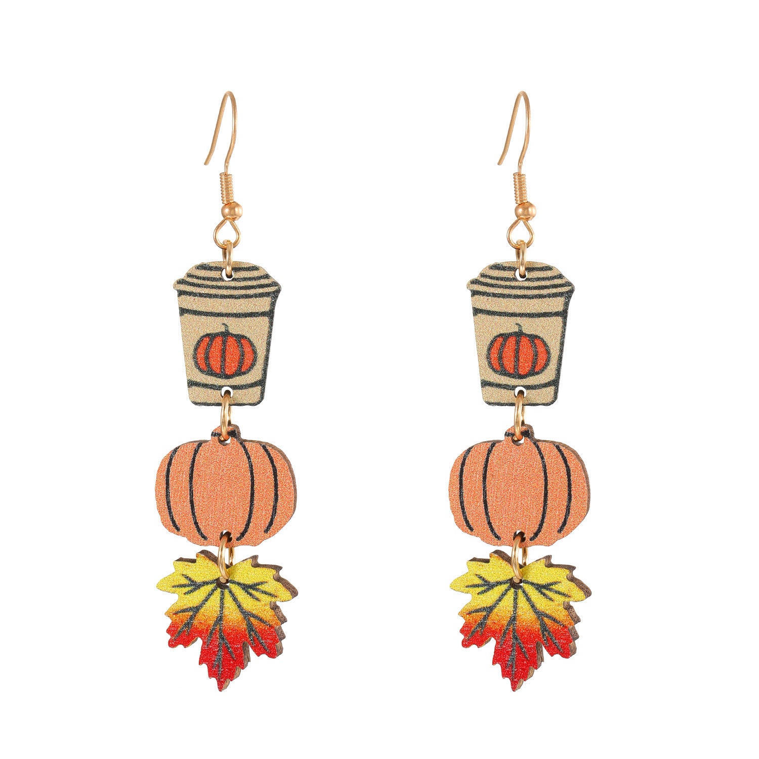 Wholesale Wooden  Earrings Funny Pumpkin Maple Leaf Ghost Design Party Wear Fashion Accessory