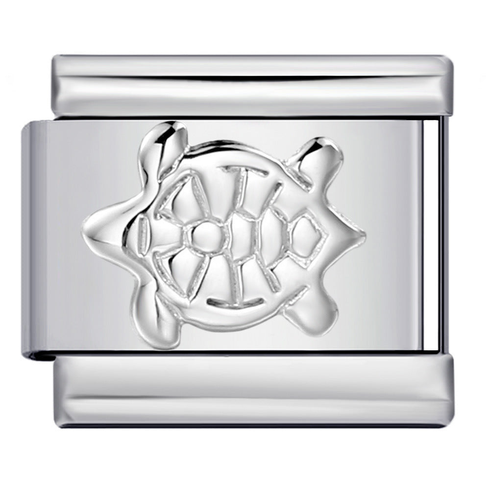 Wholesale  Italian modular  Convex silver stamped pattern DIY titanium steel bracelet