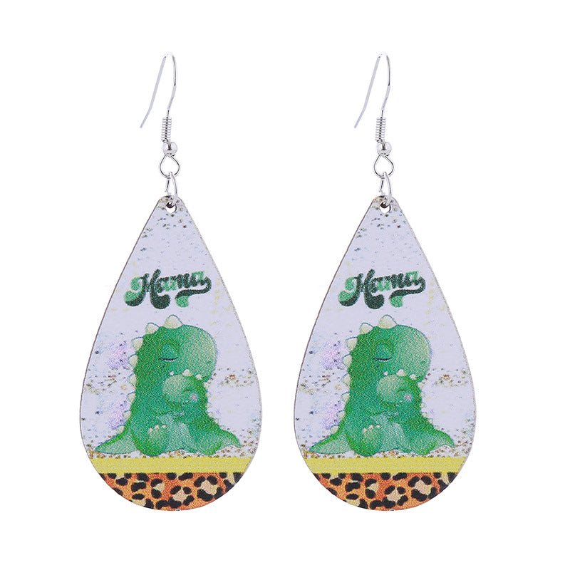 Wholesale Mother' s Day Wooden MOM Leopard Print Lip Print Creative Cartoon Earrings