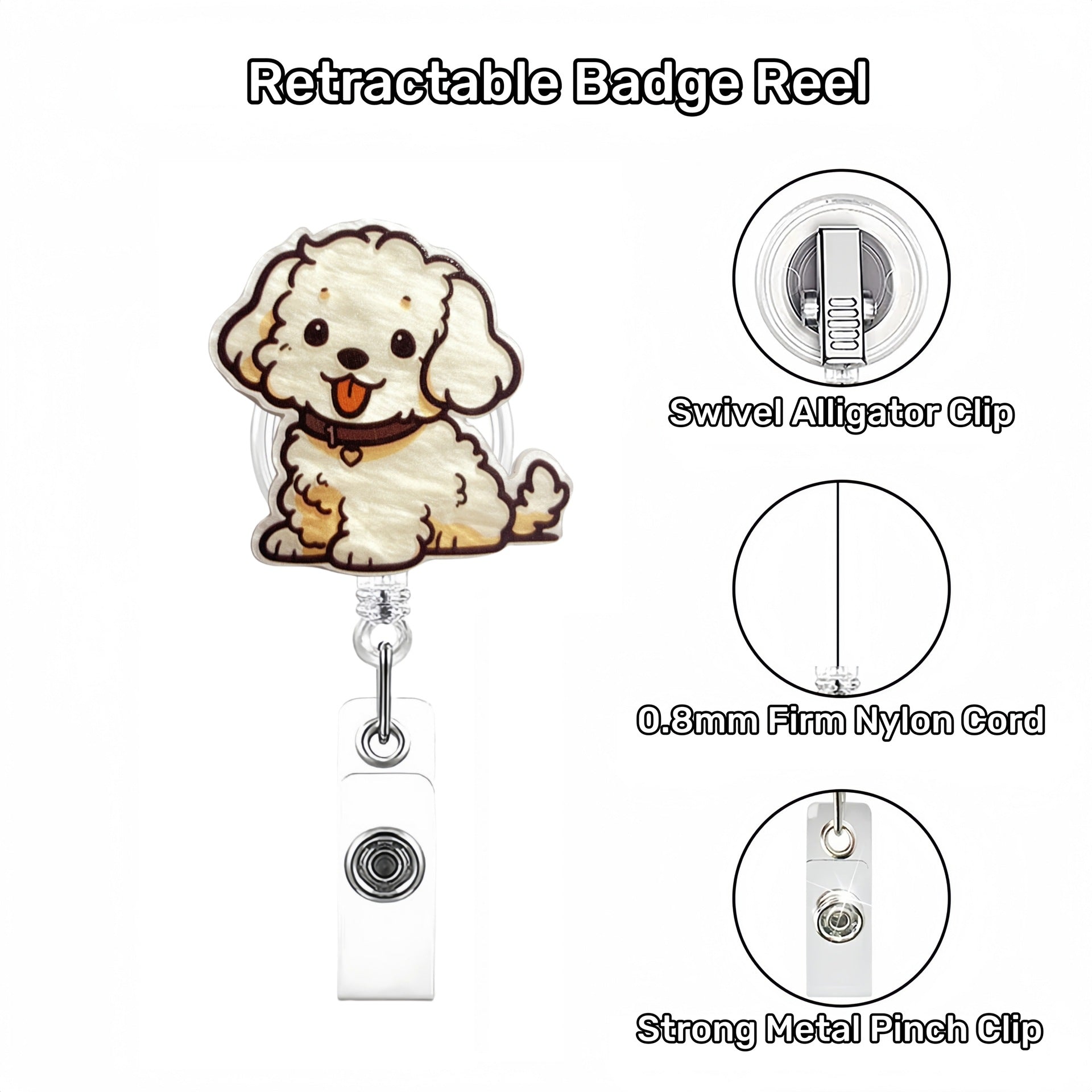 Wholesale Cute Pet Series Acrylic Retractable Rotating Badge Keychain