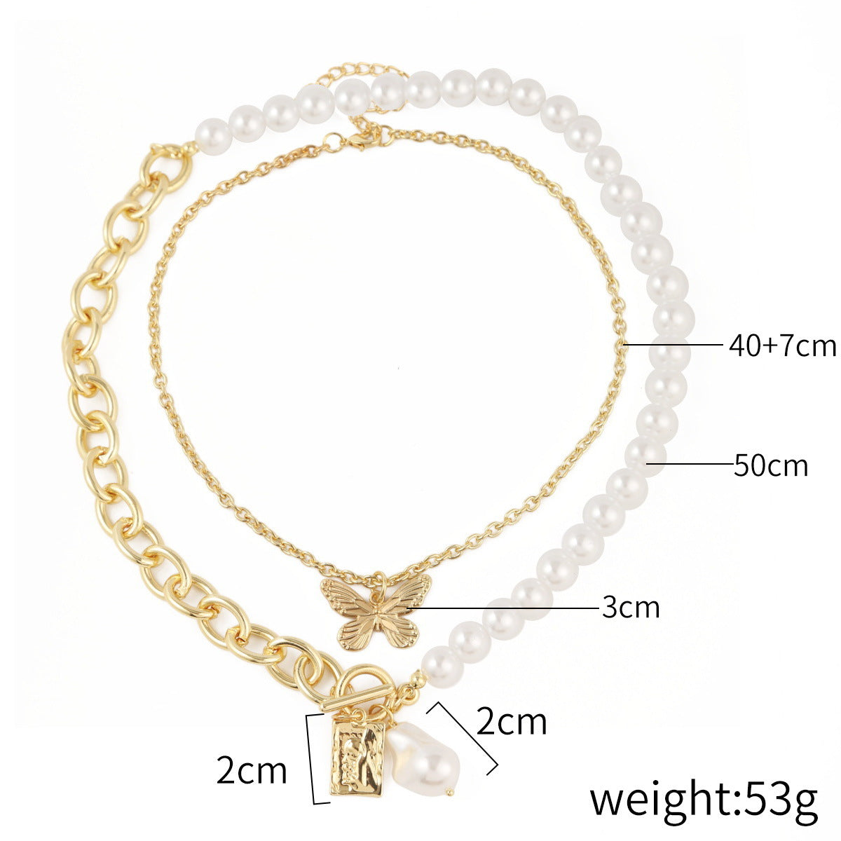 Wholesale Light luxury multi-layer metal chain pearl metal pendant necklace