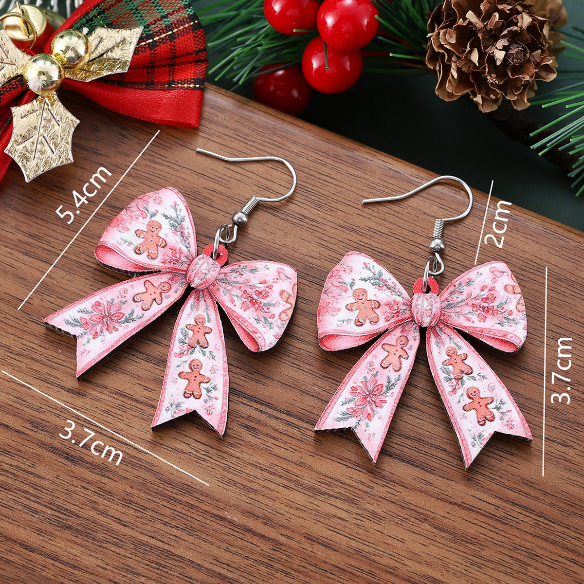Wholesale Christmas gingerbread man flower Christmas tree bow pendant earrings
