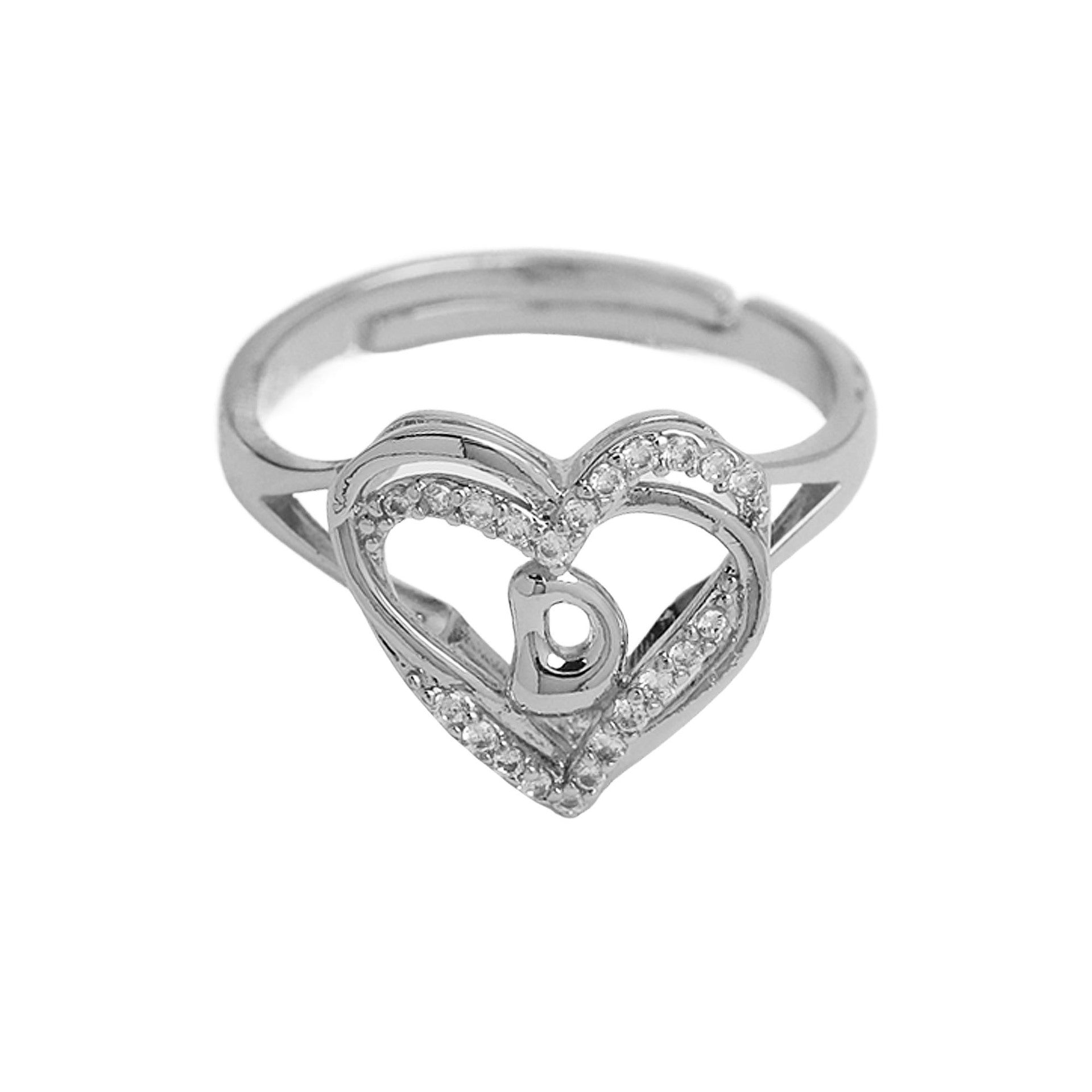 Wholesale silver love heart-shaped 26 English letters open heart women's ring