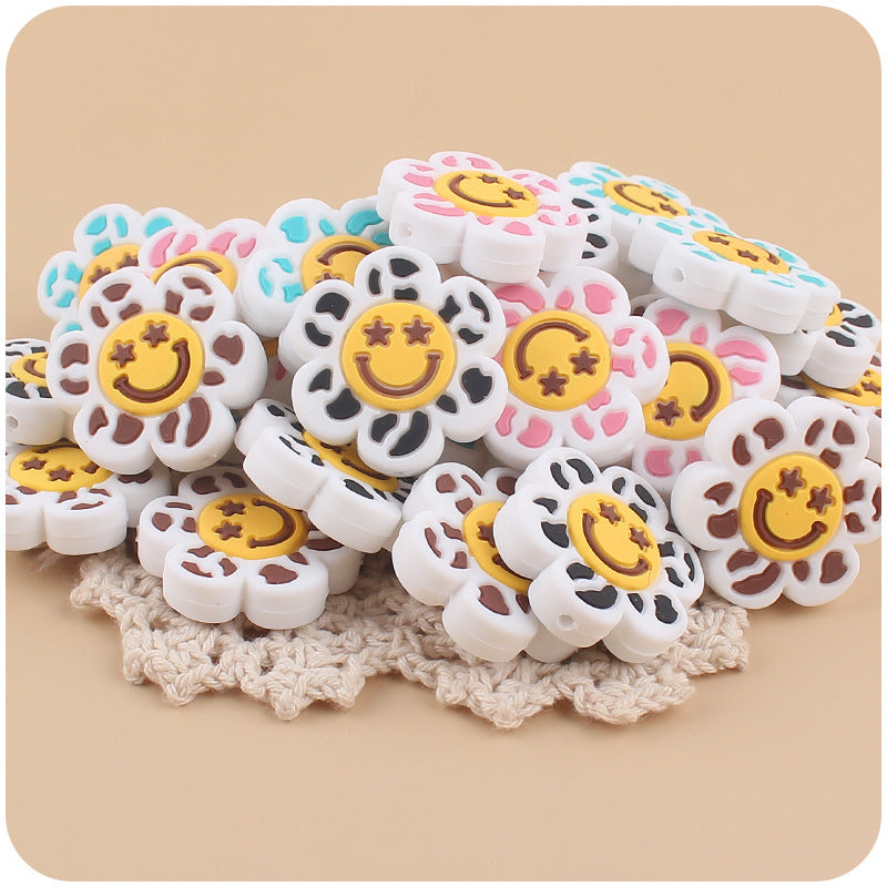 Wholesale 10pcs Cartoon Smiling Face Flower Silicone Beads ACC-BDS-GuangTian011