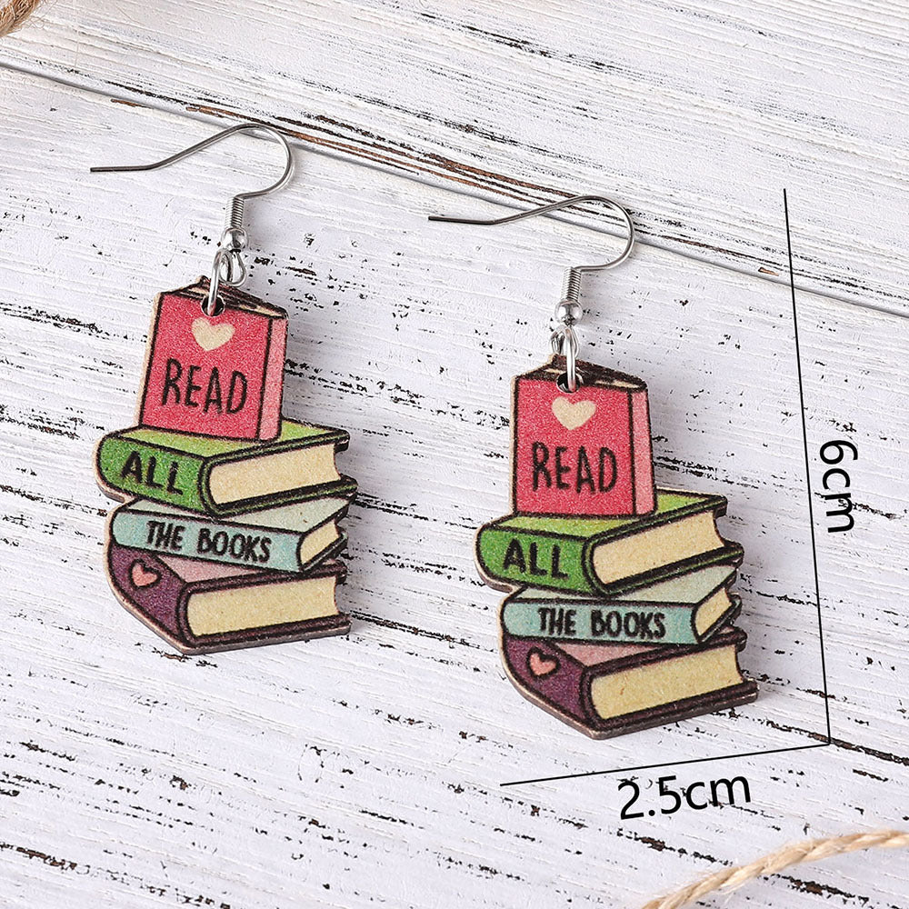 Wholesale 3D love textbook wooden earrings