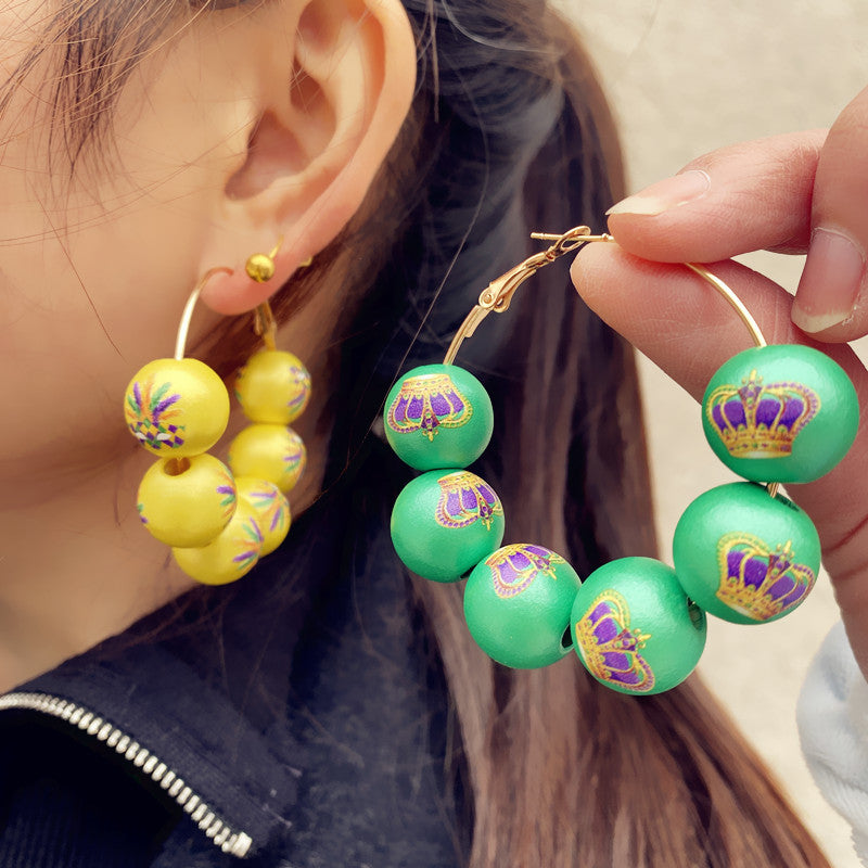 Wholesale Mardi Gras Iris Feather Mask Crown Pearlescent Beaded Large Earrings