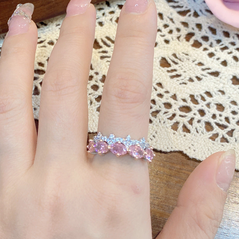 Wholesale Luminous Pink Gemstone Ring 18K Gold Plated Sweet Ring Adjustable Rings ACC-RS-GeLeisi001