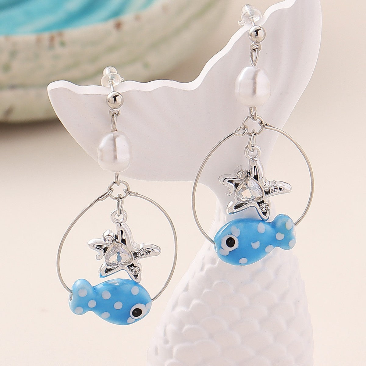Wholesale Ocean cartoon cute little fish love star pendant earrings