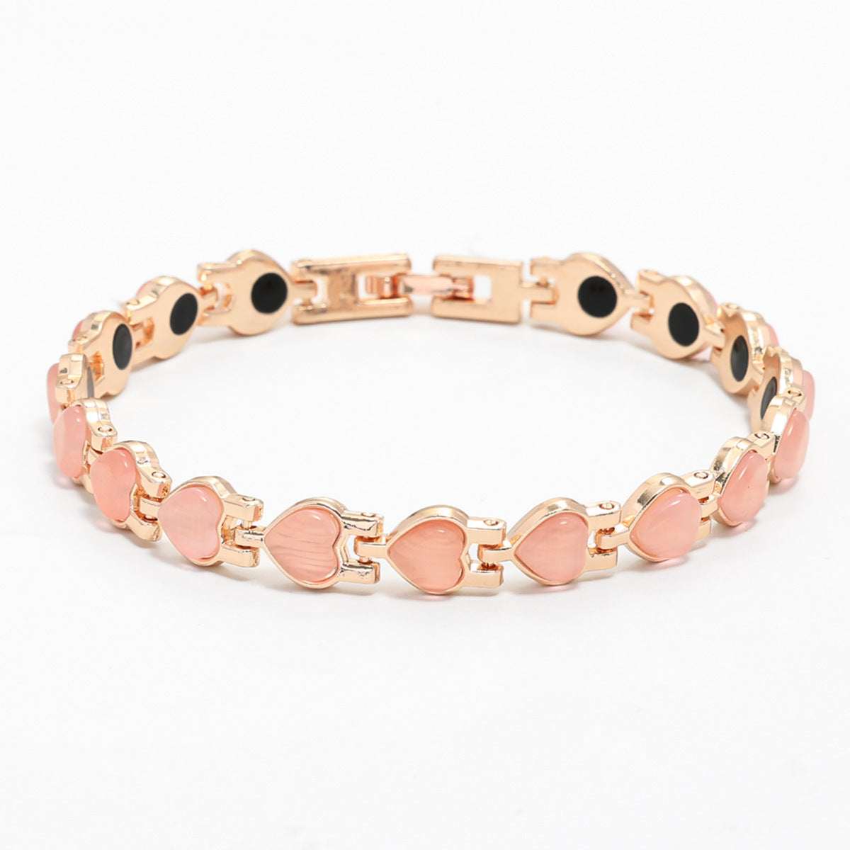 Wholesale Fashion Heart-Shaped Love Bracelet with Imitation Cat' s Eye Stone Zinc Alloy Electroplating Colorful Jewelry Accessory