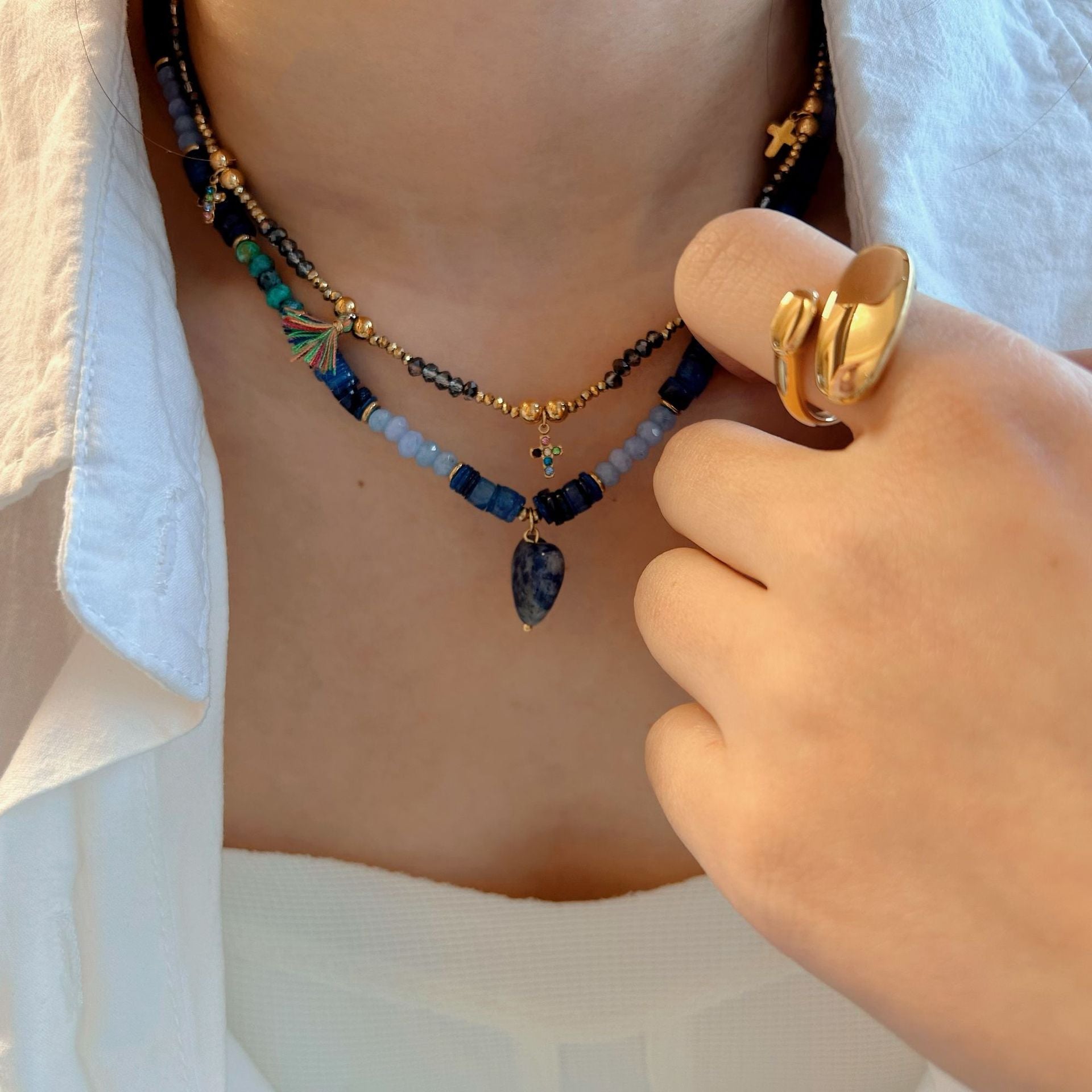 Wholesale Titanium Steel Green Crystal Mixed Color Original Design Necklace