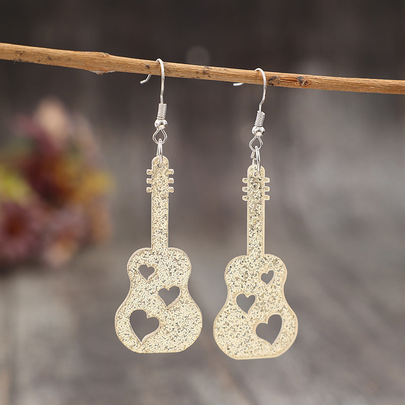 Wholesale Music Festival Guitar Sequin Acrylic Earrings