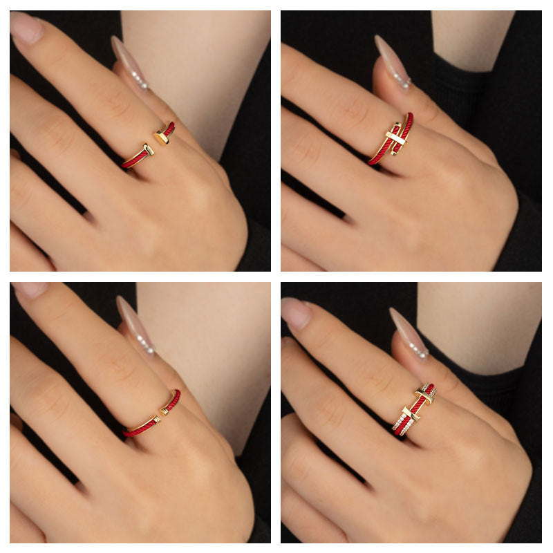 Wholesale Christmas Western style red rope open ring niche simple animal year index finger ring
