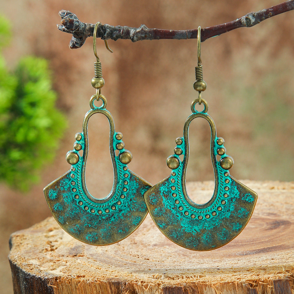 Wholesale Retro Ethnic Earrings Set Alloy Geometric Turquoise Tassel Trendy Party Accessory Gift