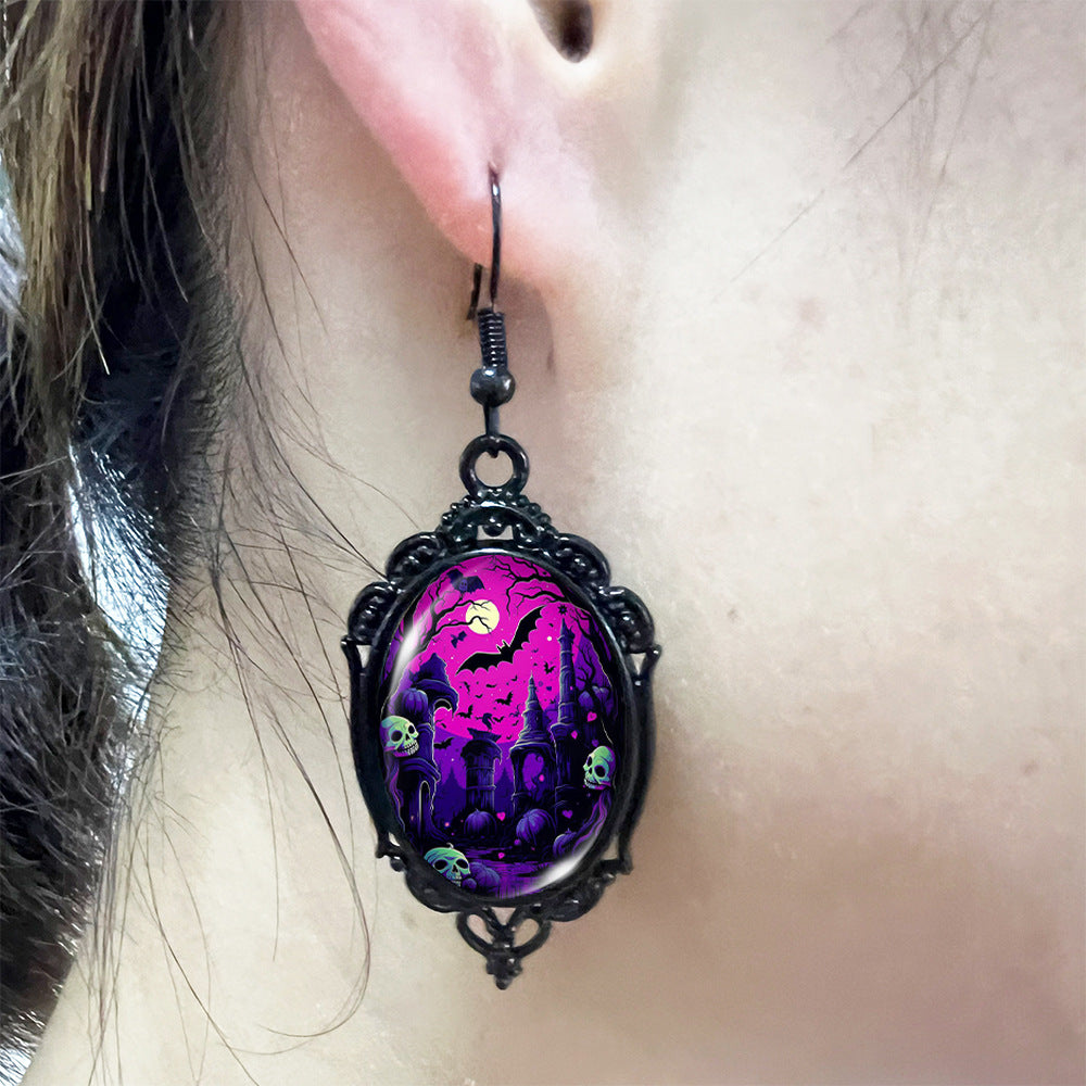 Wholesale Halloween Bloody Bat Oval Skull Earrings ACC-ES-XiangLian009