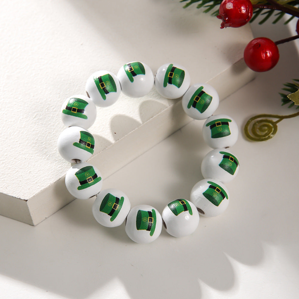 Wholesale St Patrick's Day White background wooden beads bracelet