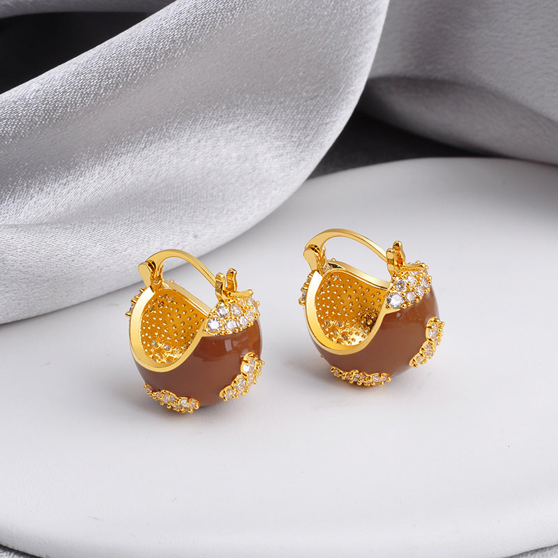 Wholesale red enamel drop oil basket ear buckle  earrings