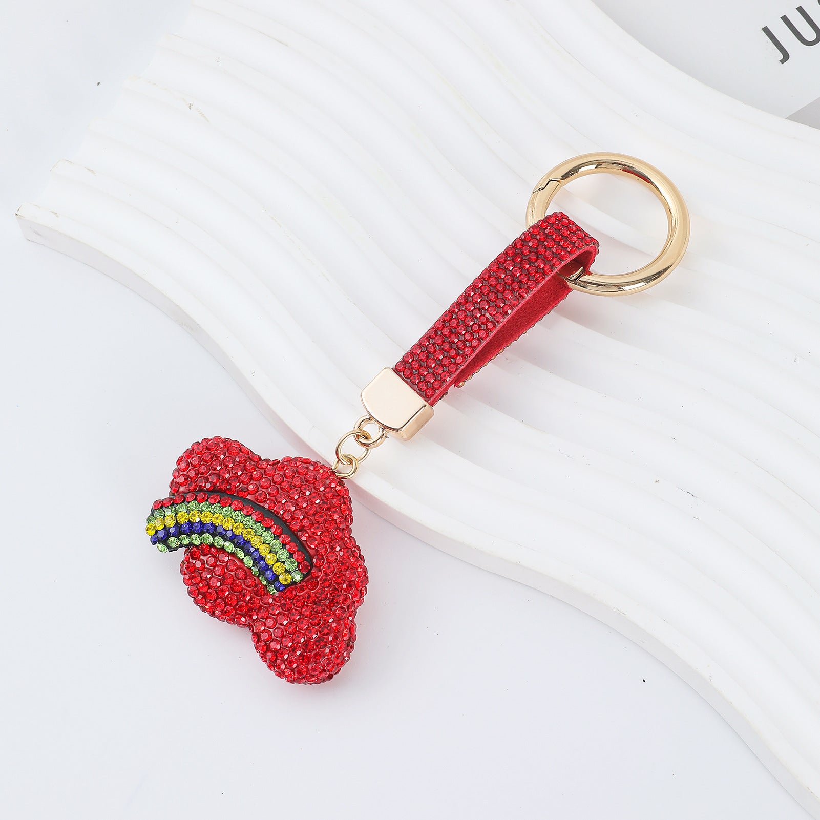 Wholesale double-sided diamond-encrusted colorful cloud  keychain