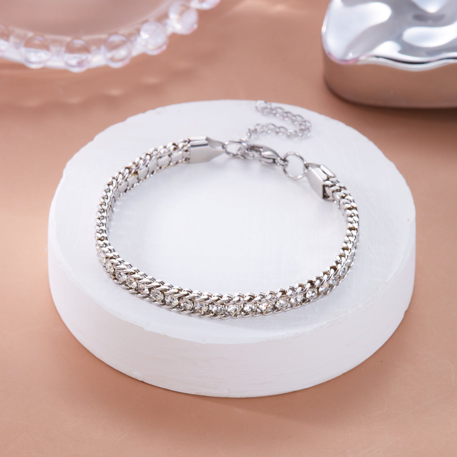 Wholesale Stainless Steel Diamond Bracelet Color Zircon Rhinestone Claw Chain