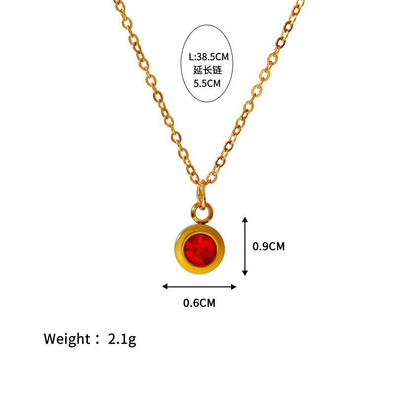 Wholesale Stainless steel December birthday stone color zircon pendant necklace