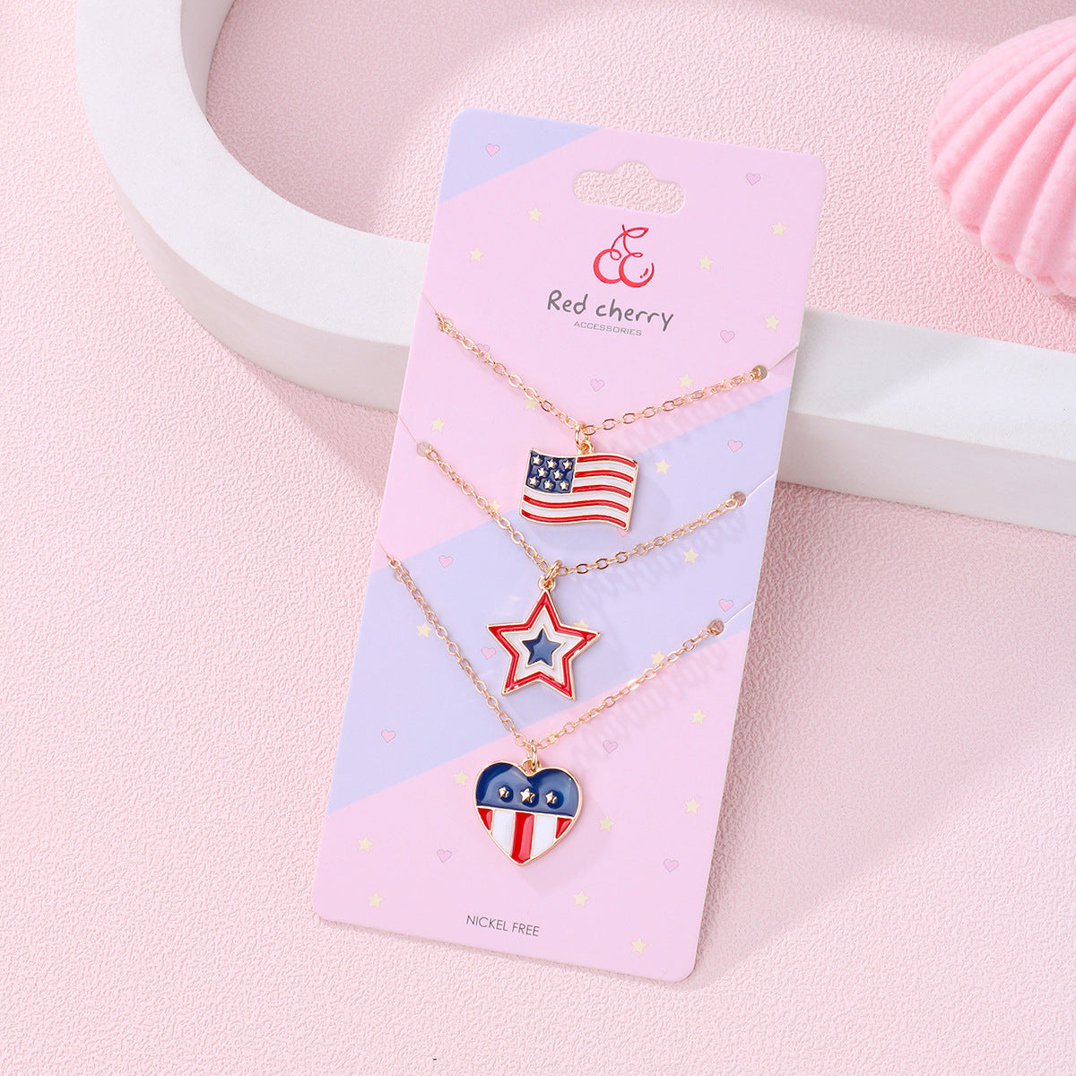 Wholesale US Independence Day Set Necklace Flag Five-pointed Star Love Alloy Oil Drop Necklace