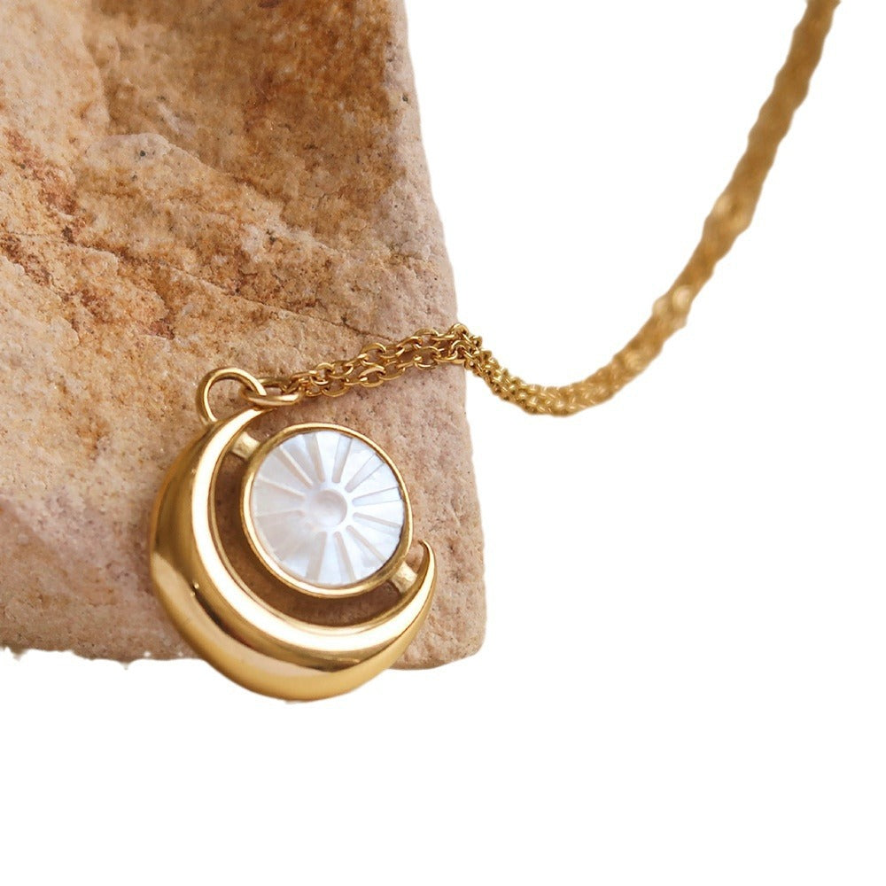 Wholesale two-color wind moon stainless steel sun necklace sweater chain