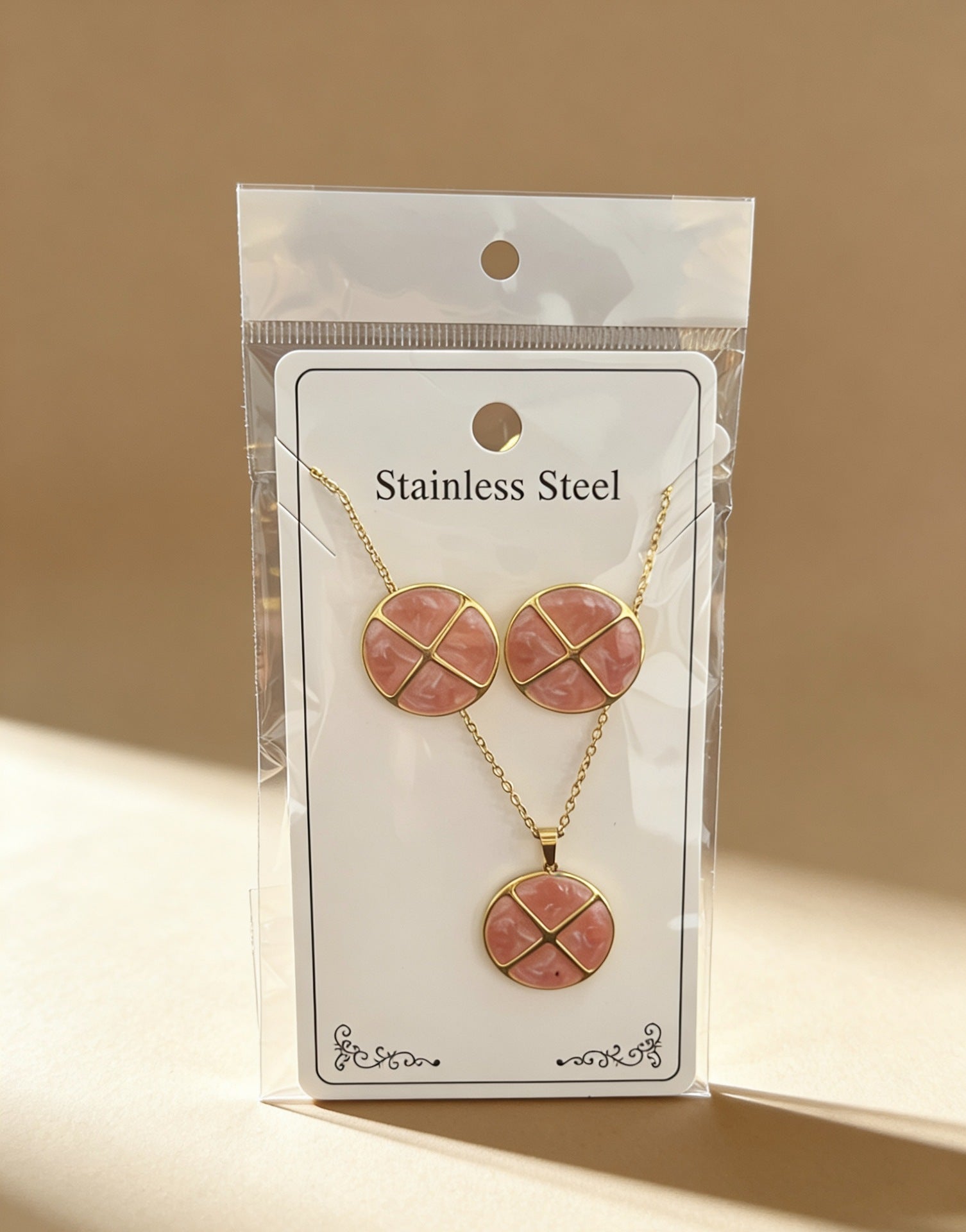 Wholesale Stainless Steel Flower and Teardrop Enamel Earrings and Necklace Set