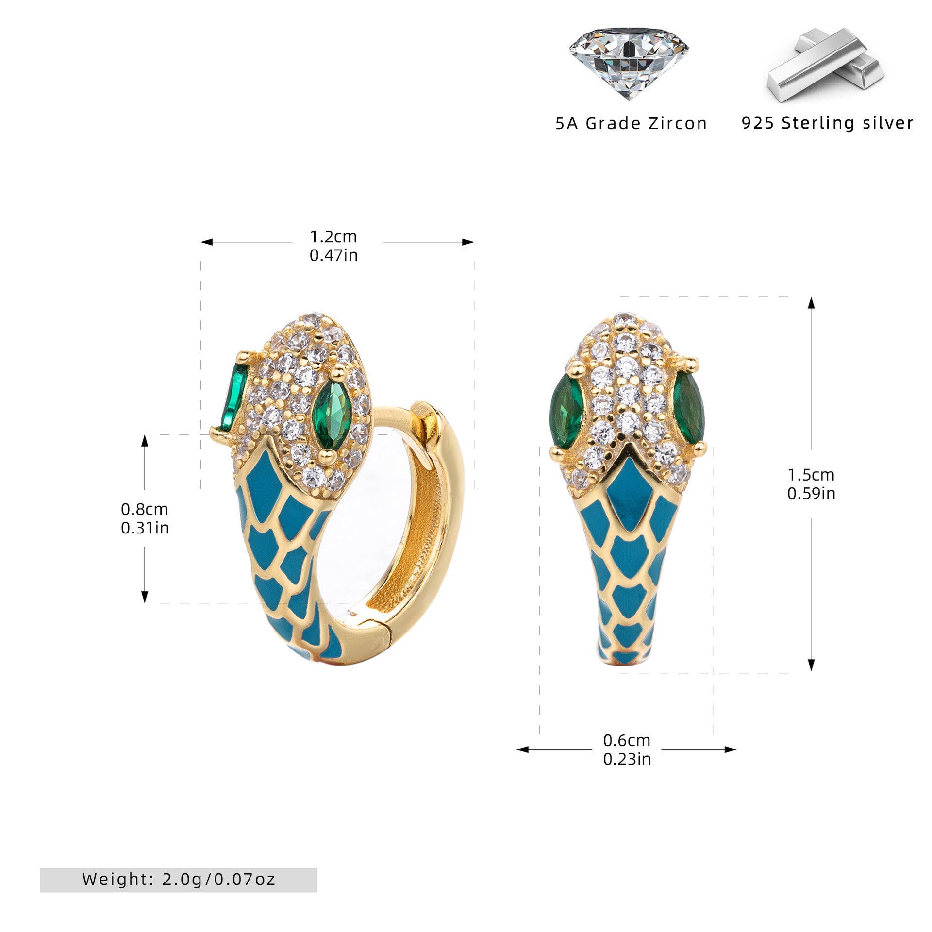 Wholesale s925 Sterling Silver Snake Ear Buckle Color Oil Drop Earrings